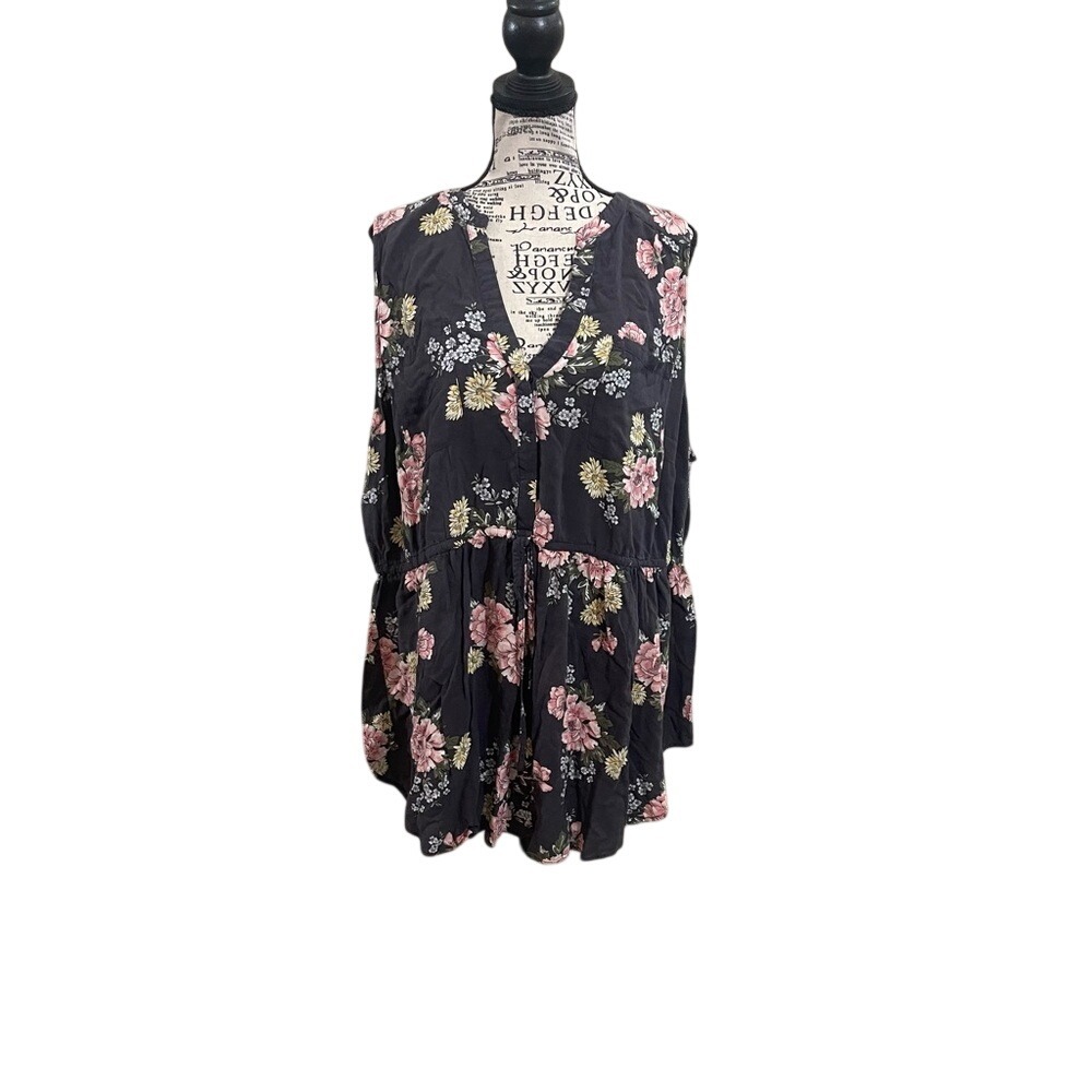Torrid Ruffled Pink and White Blouse